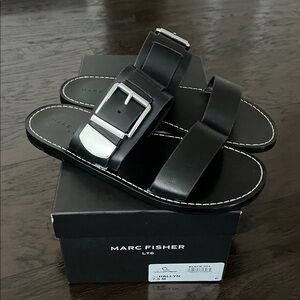 Marc Fisher Buckle Flat Sandals Black Size 7.5 New